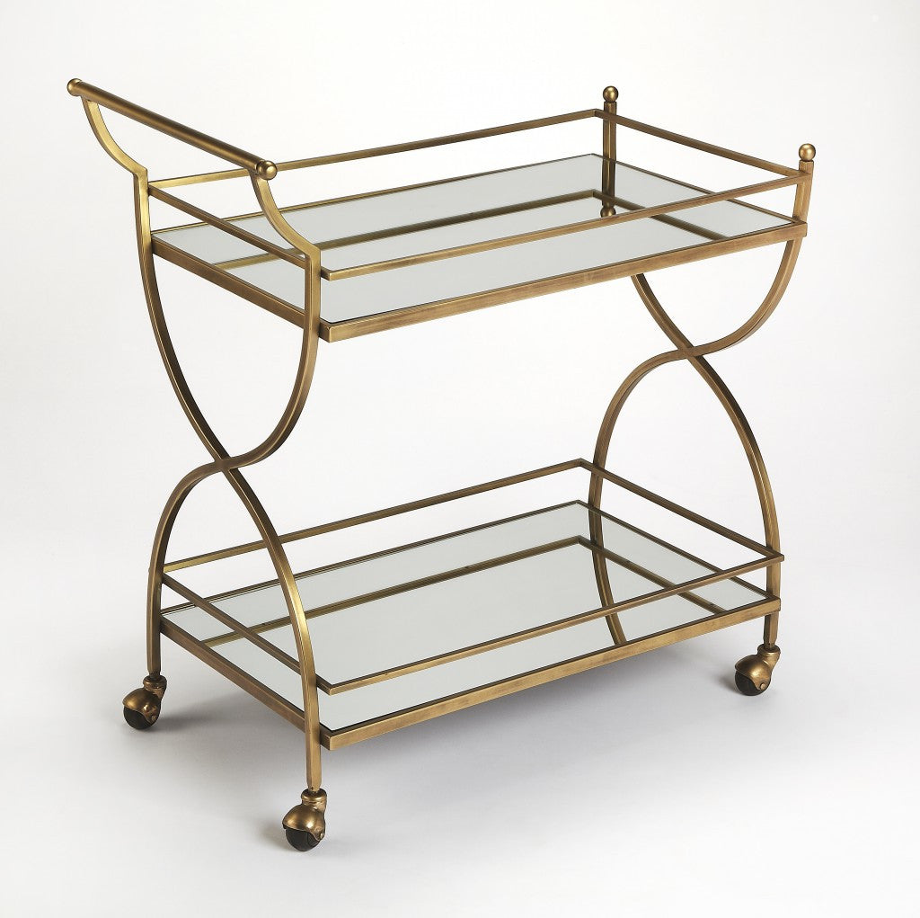 Antique Gold Bar Cart By Homeroots | Bar Carts | Modishstore - 3