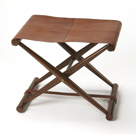 Brown Wood and Leather Portable Stool By Homeroots | Stools | Modishstore
