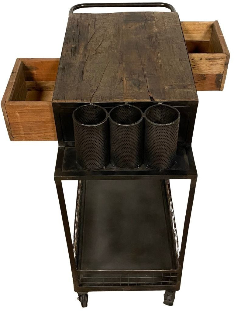 Rolling Rustic Black And Natural Bar Cart By Homeroots | Bar Carts | Modishstore - 6