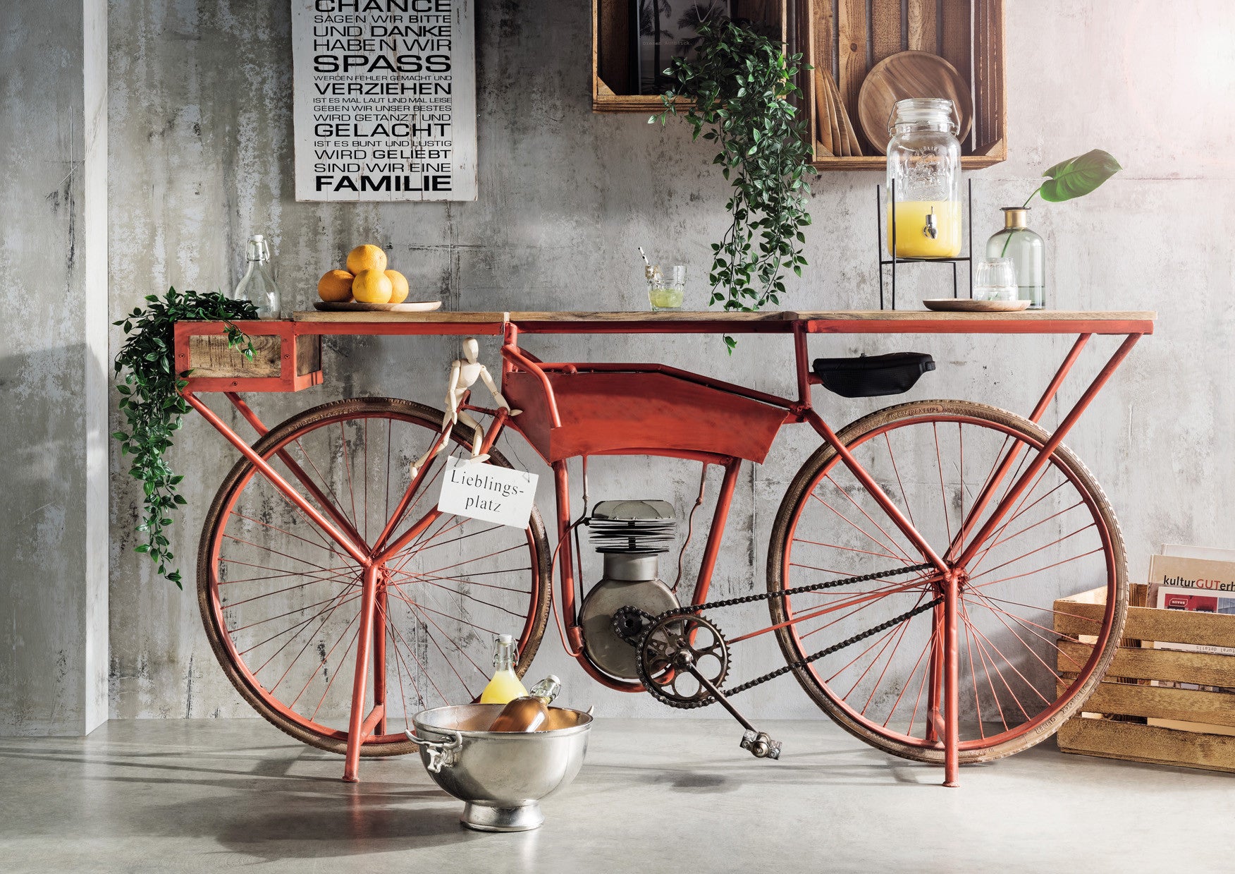 Orange Flying Merkel Motorcycle Bar Cart By Homeroots | Bar Carts | Modishstore - 4