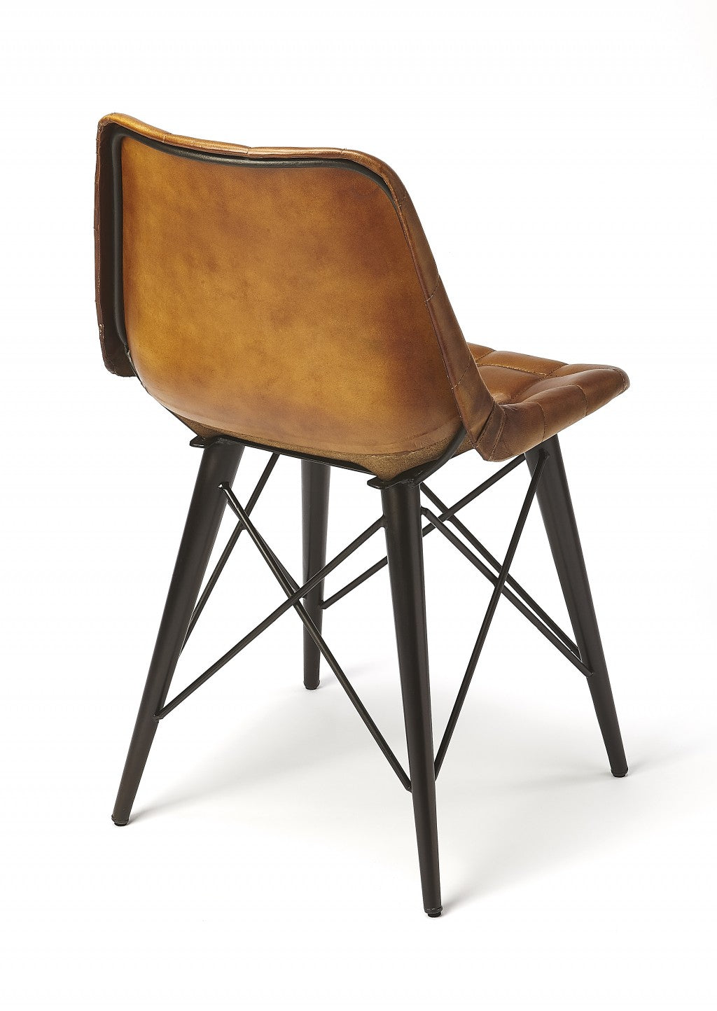 Stitched Squares Brown Leather Dining Chair By Homeroots | Dining Chairs | Modishstore - 6