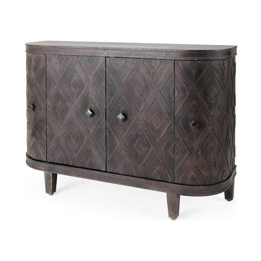 Curved Dark Brown Diamond Pattern Four Door Cabinet By Homeroots | Cabinets | Modishstore