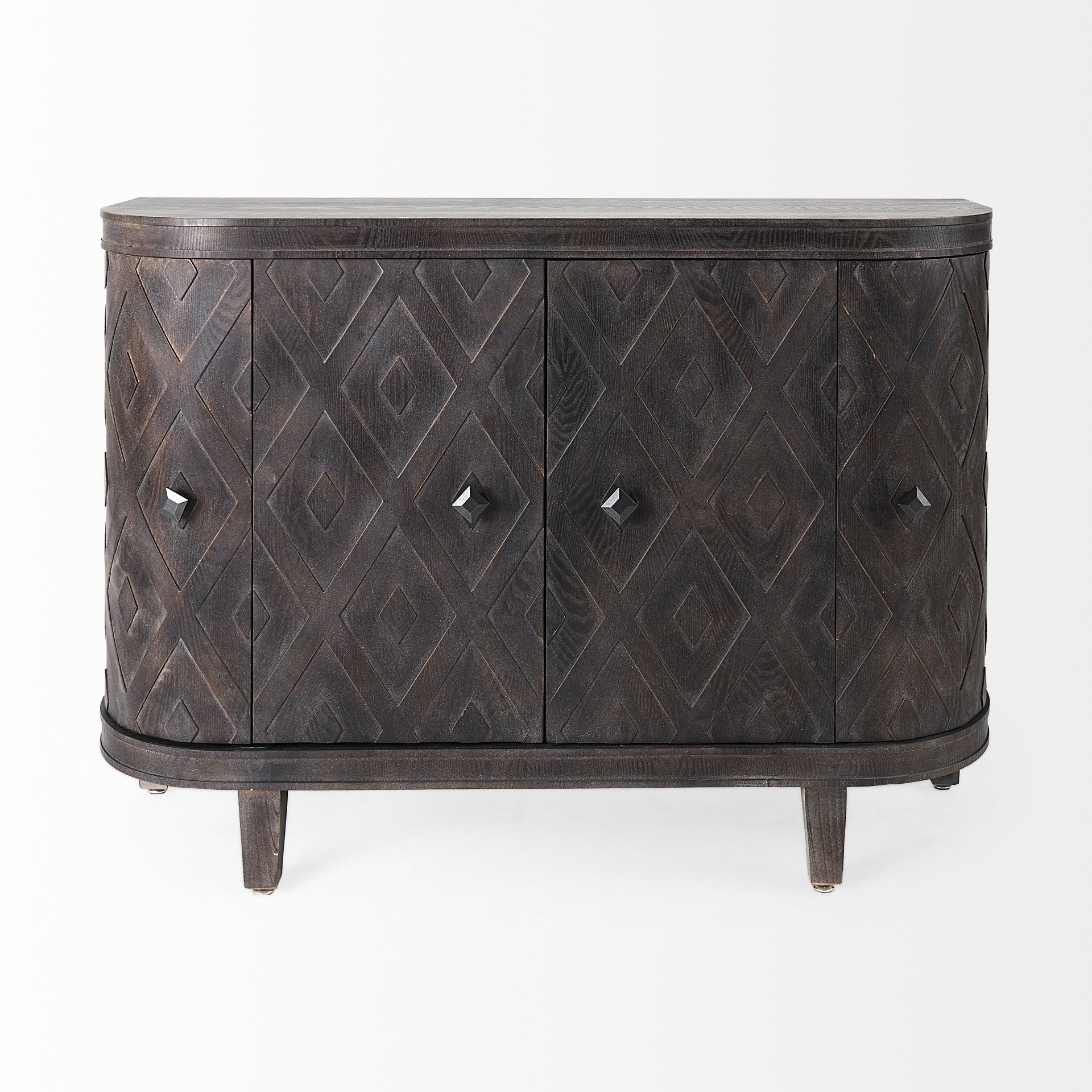 Curved Dark Brown Diamond Pattern Four Door Cabinet By Homeroots | Cabinets | Modishstore - 2