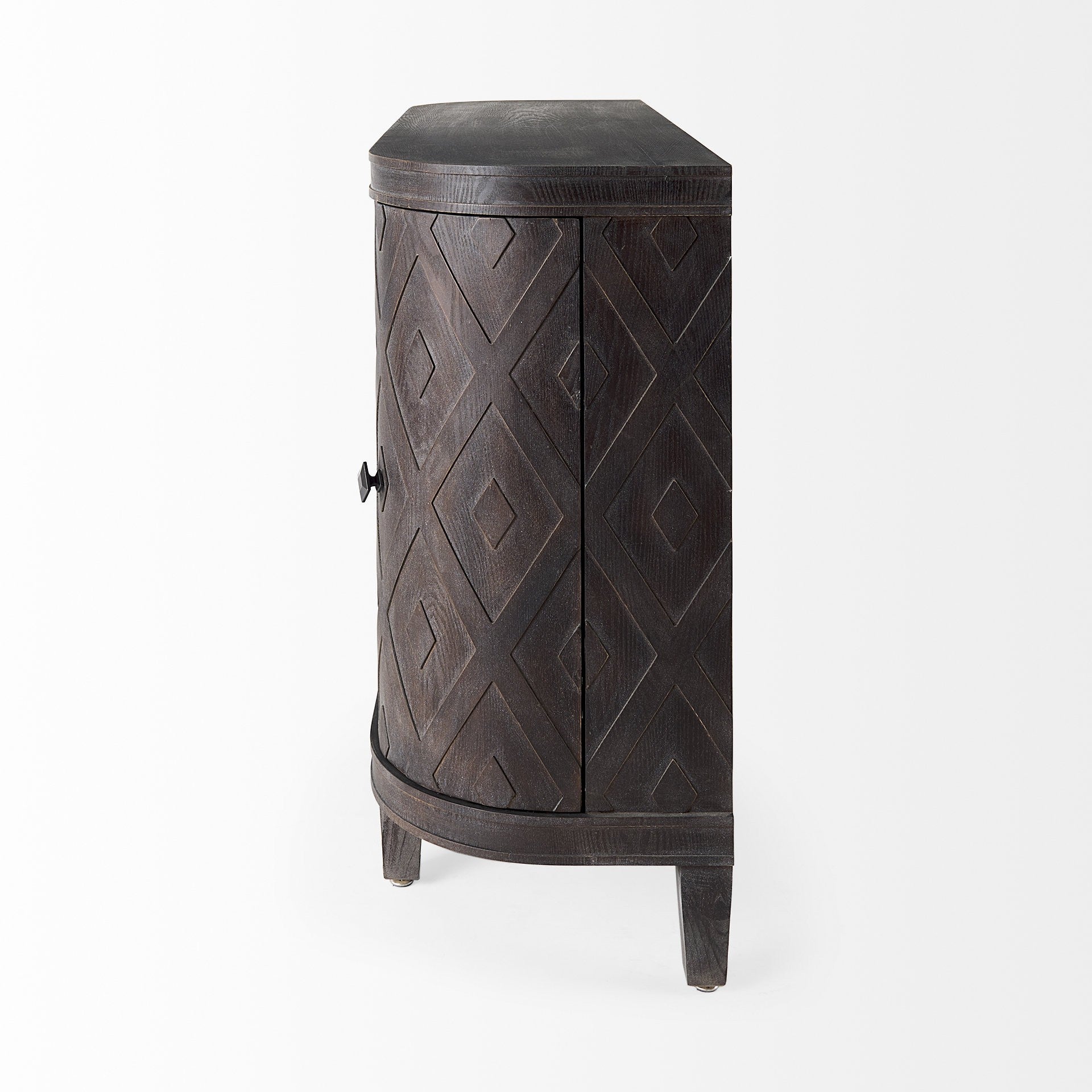Curved Dark Brown Diamond Pattern Four Door Cabinet By Homeroots | Cabinets | Modishstore - 3