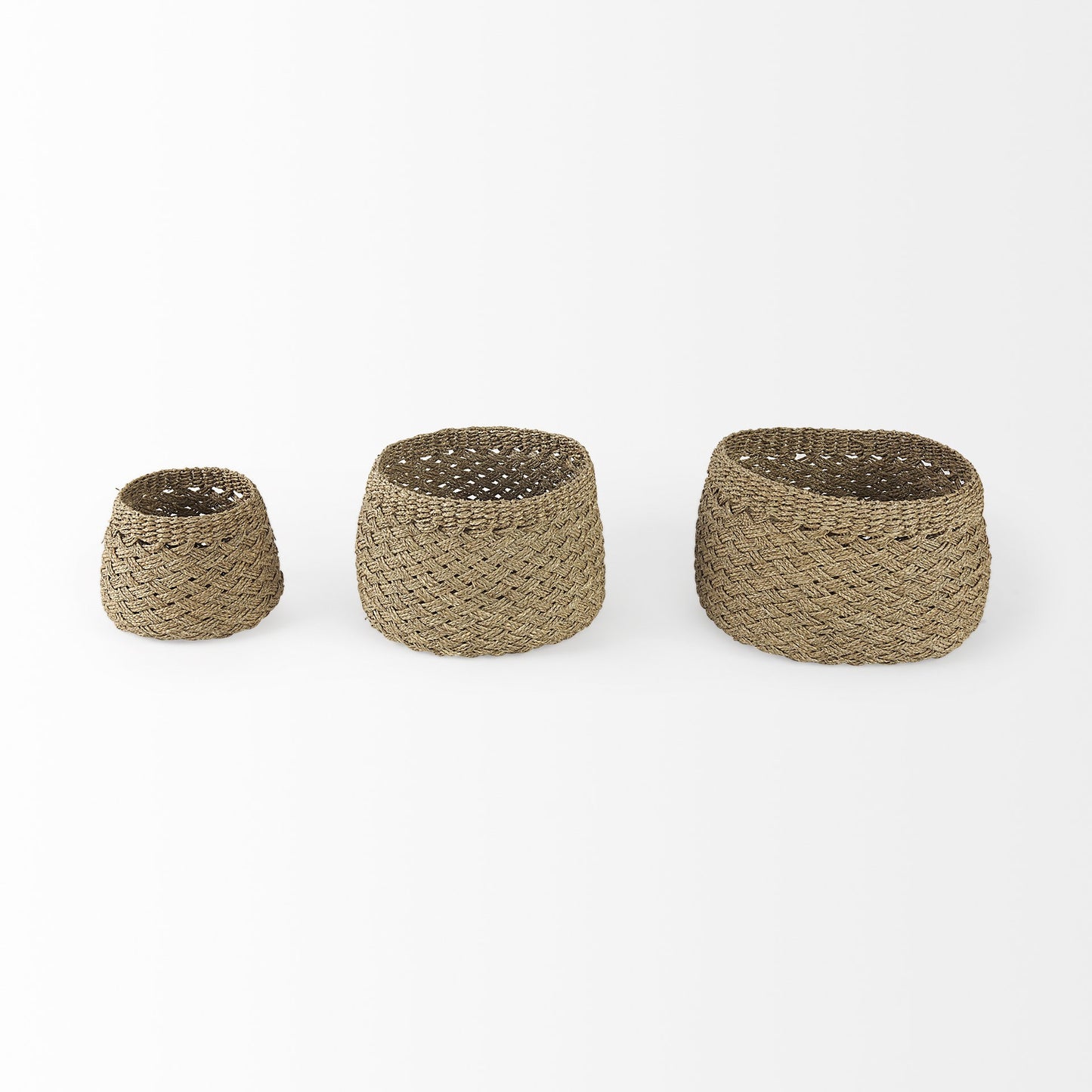 Set of Three Woven Wicker Storage Baskets By Homeroots | Bins, Baskets & Buckets | Modishstore - 2
