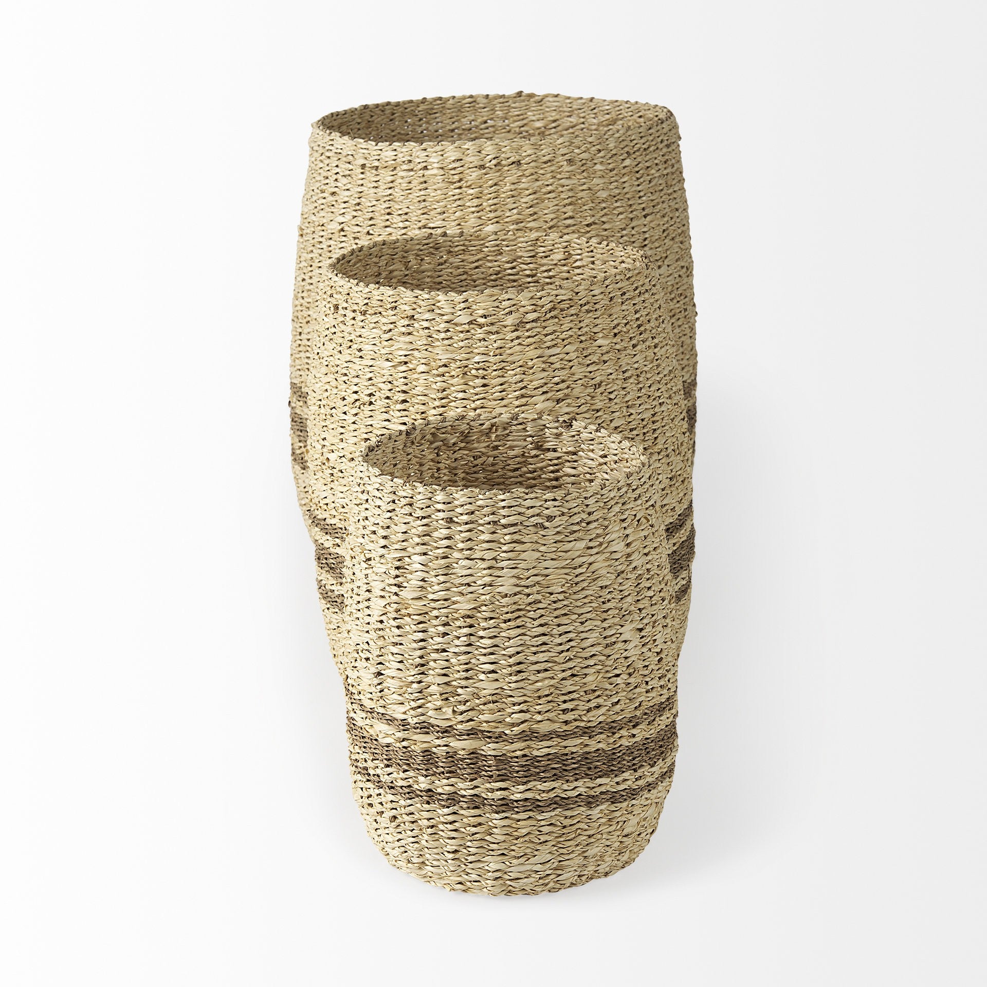Set of Three Detailed Wicker Storage Baskets By Homeroots | Bins, Baskets & Buckets | Modishstore - 3