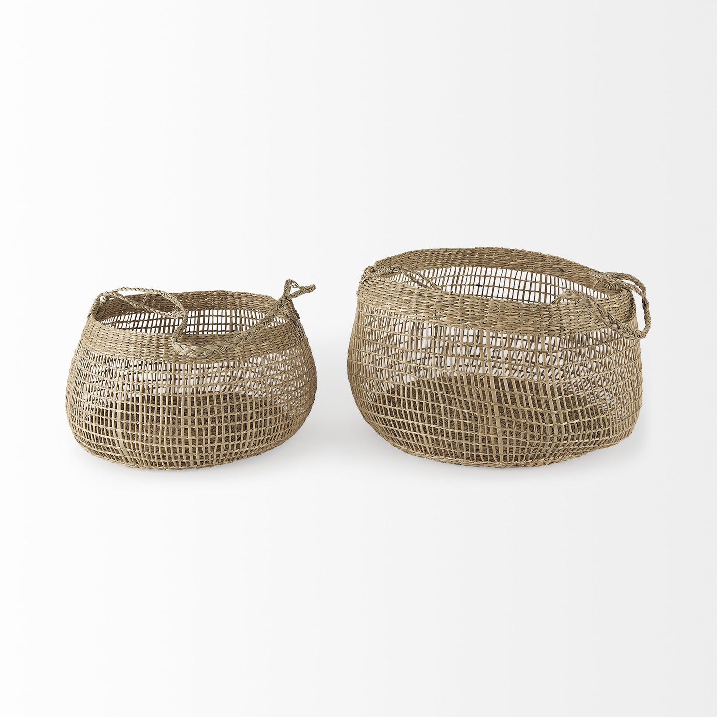 Set of Two Wicker Storage Baskets with Long Handles By Homeroots | Bins, Baskets & Buckets | Modishstore - 2