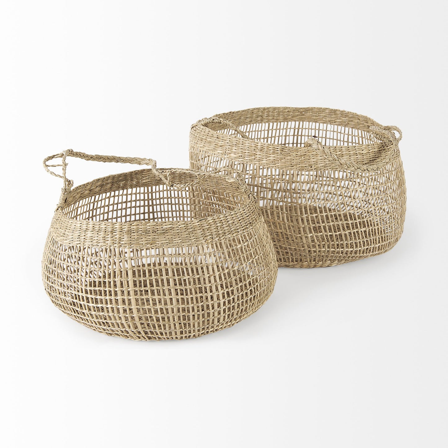 Set of Two Wicker Storage Baskets with Long Handles By Homeroots | Bins, Baskets & Buckets | Modishstore - 3