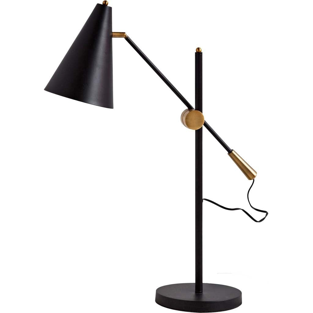 Sleek Black and Gold Cone Adjustable Table or Desk Lamp By Homeroots | Desk Lamps | Modishstore