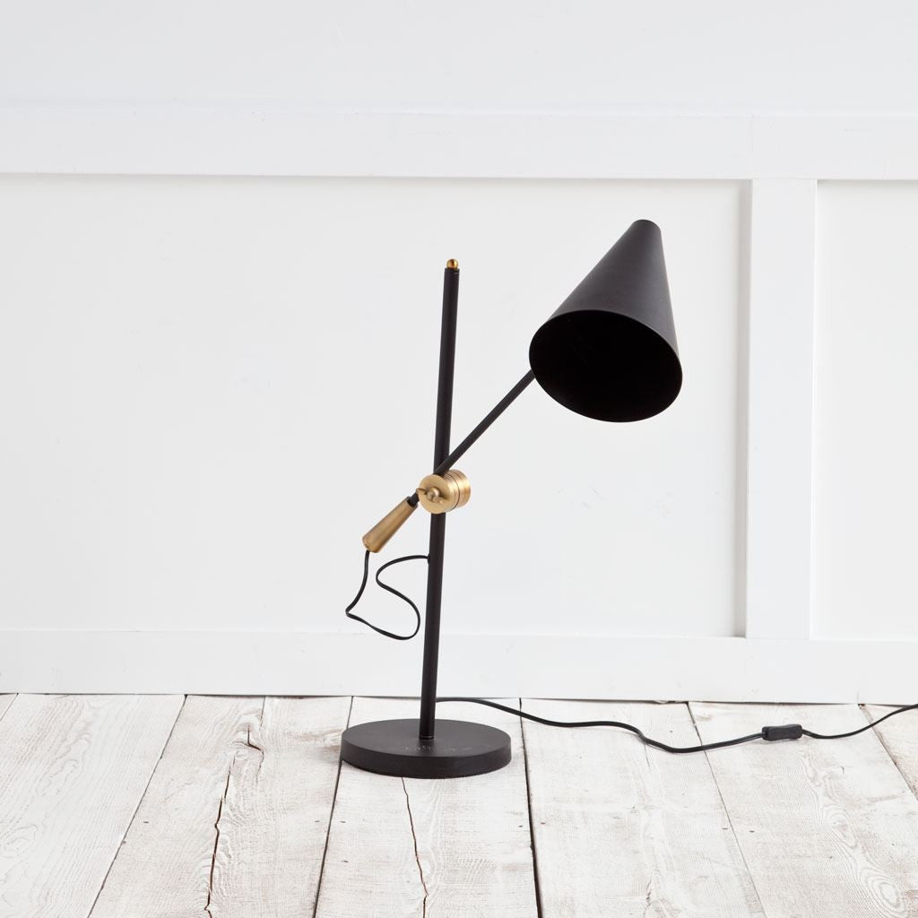Sleek Black and Gold Cone Adjustable Table or Desk Lamp By Homeroots | Desk Lamps | Modishstore - 2