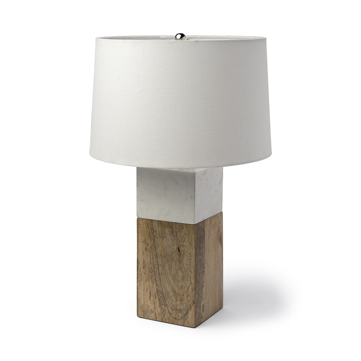 White Marble and Natural Wood Block Table or Desk Lamp By Homeroots | Desk Lamps | Modishstore