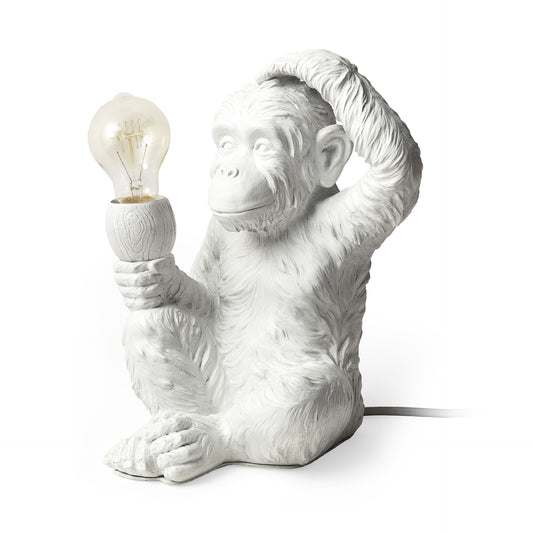 White Whimsical Monkey Table or Desk Lamp By Homeroots | Desk Lamps | Modishstore