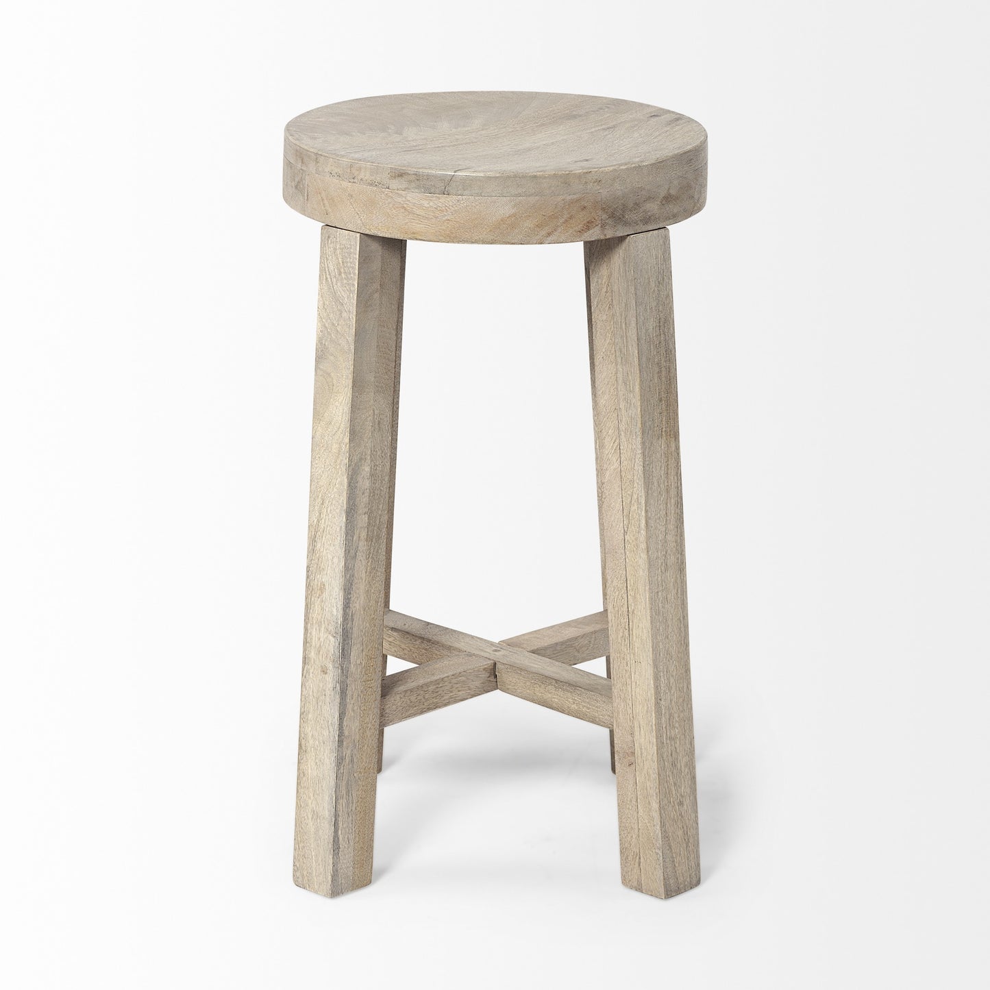 Cool Gray Whitewash Round Wooden Stool By Homeroots | Stools | Modishstore - 2