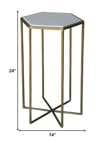Geometric Gold and White Marble Side Table By Homeroots | Side Tables | Modishstore - 5