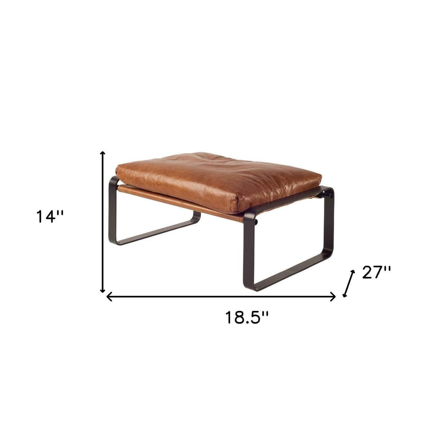 Mod Brown Leather Metal Base Ottoman By Homeroots | Ottomans | Modishstore - 3
