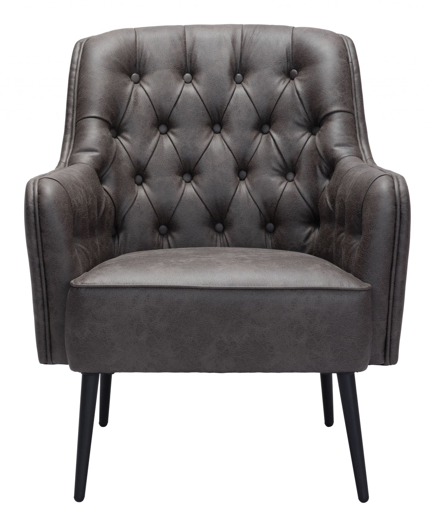 29" Black Faux Leather And Gold Tufted Arm Chair By Homeroots