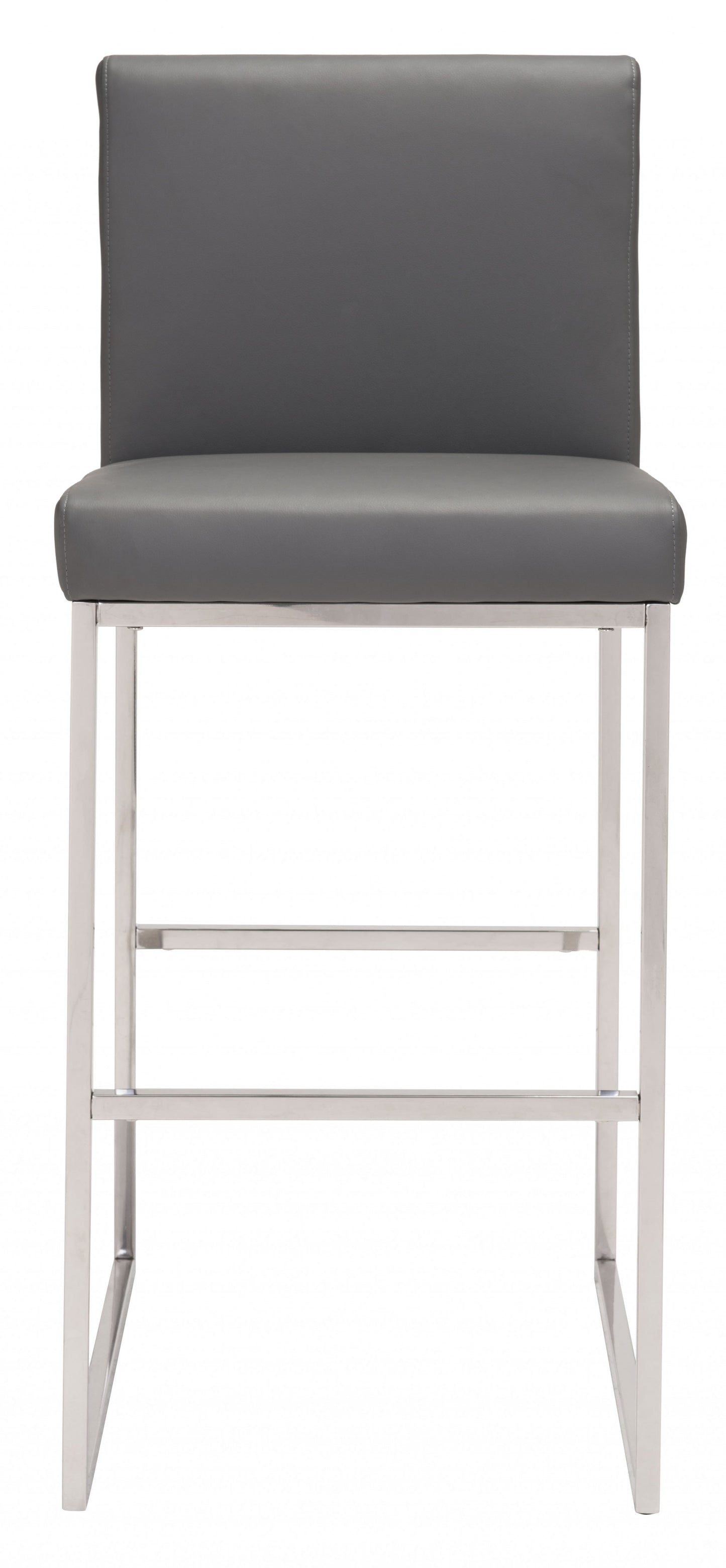 43" Gray Faux Leather And Chrome Low Back Bar Height Chair With Footrest By Homeroots
