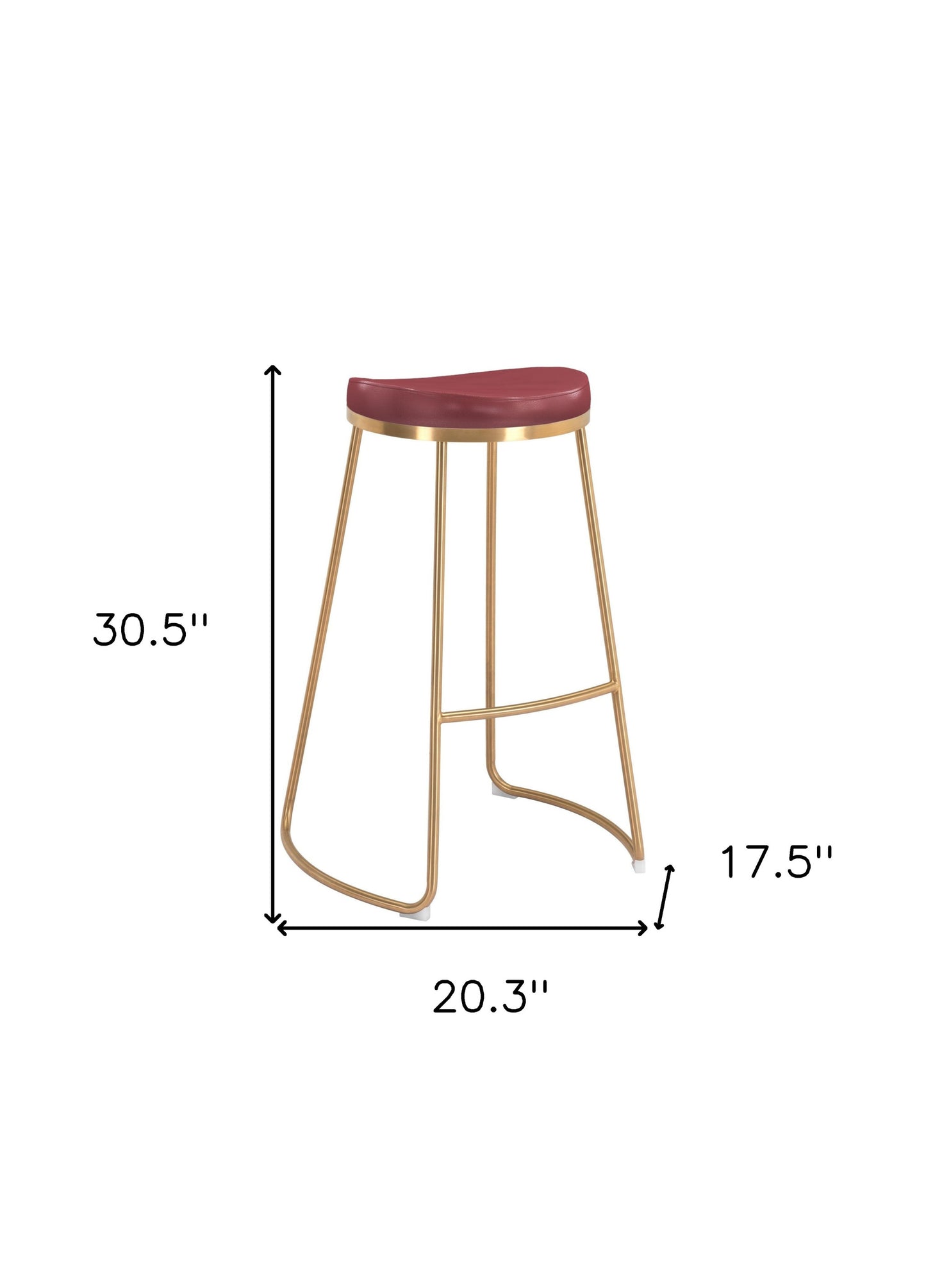 Set Of Two 31" Burgundy And Gold Steel Backless Bar Height Chairs With Footrest By Homeroots | Bar Stools | Modishstore - 9
