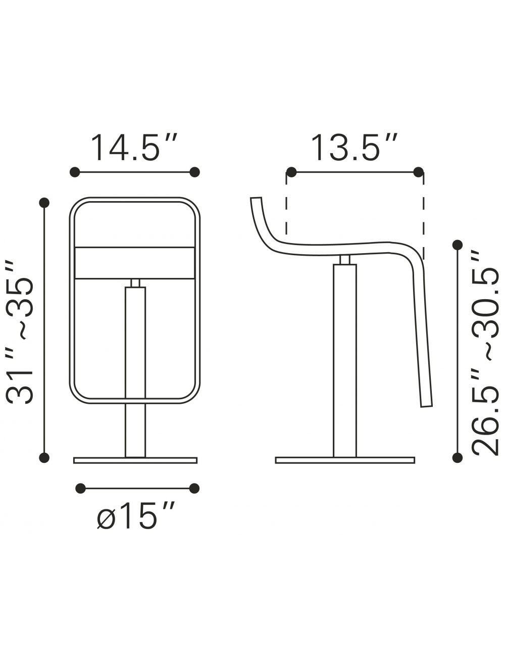 Modern White Faux Leather and Chrome Adjustable Pedestal Barstool By Homeroots | Bar Stools | Modishstore - 9
