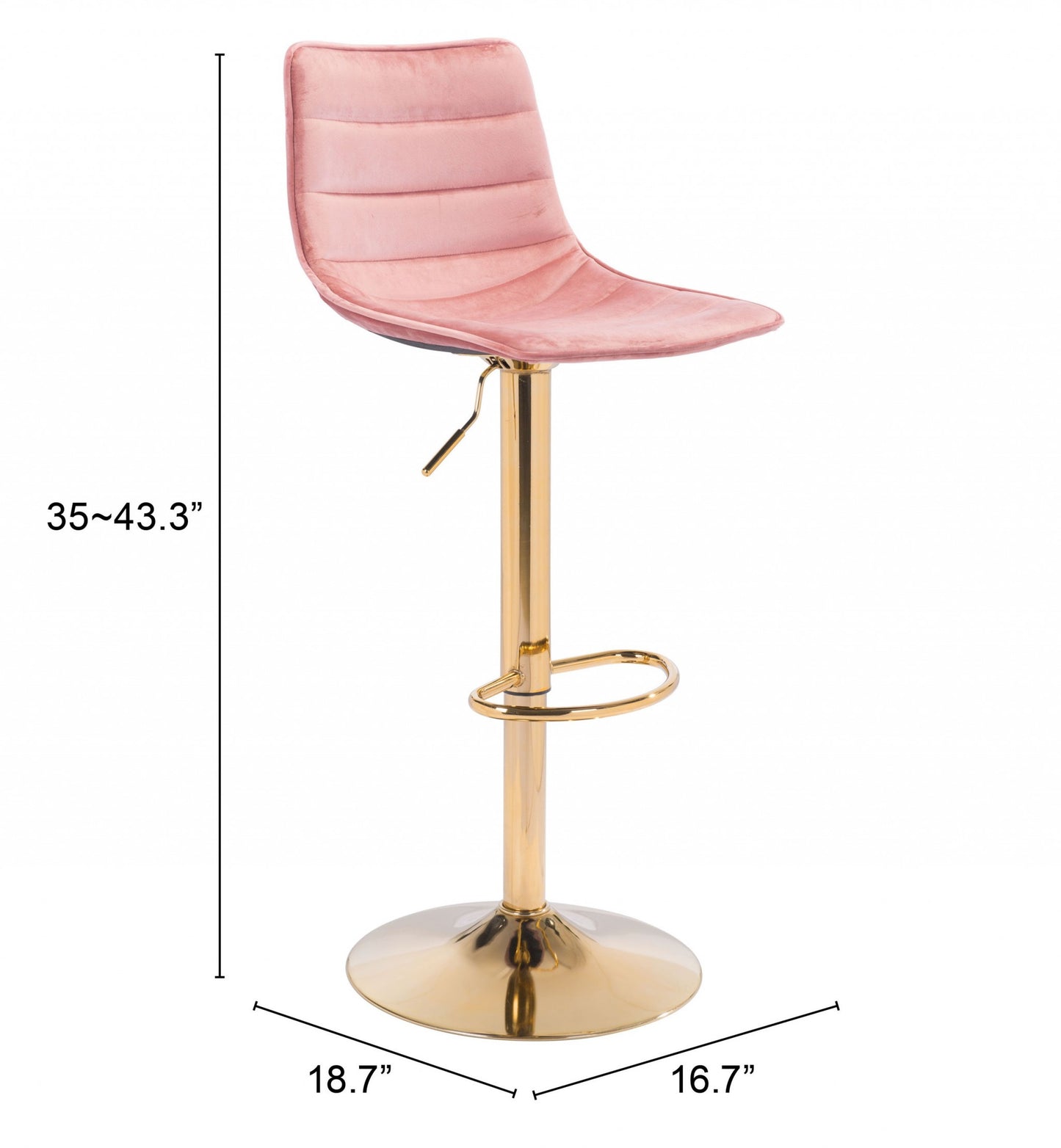 35" Pink And Gold Steel Swivel Low Back Counter Height Bar Chair With Footrest By Homeroots | Bar Stools | Modishstore - 9