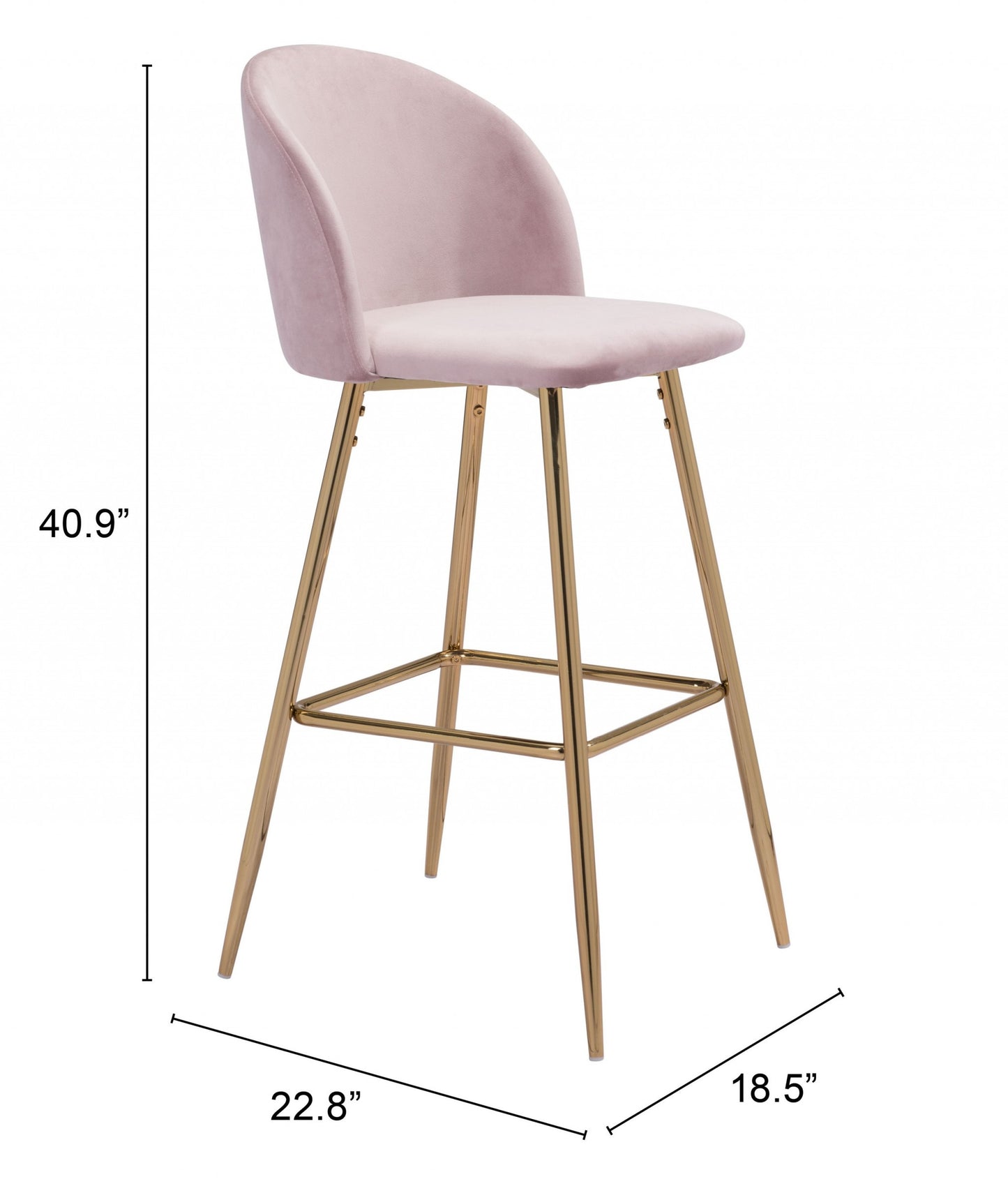 41" Pink And Gold Steel Low Back Bar Height Chair With Footrest By Homeroots | Bar Stools | Modishstore - 9