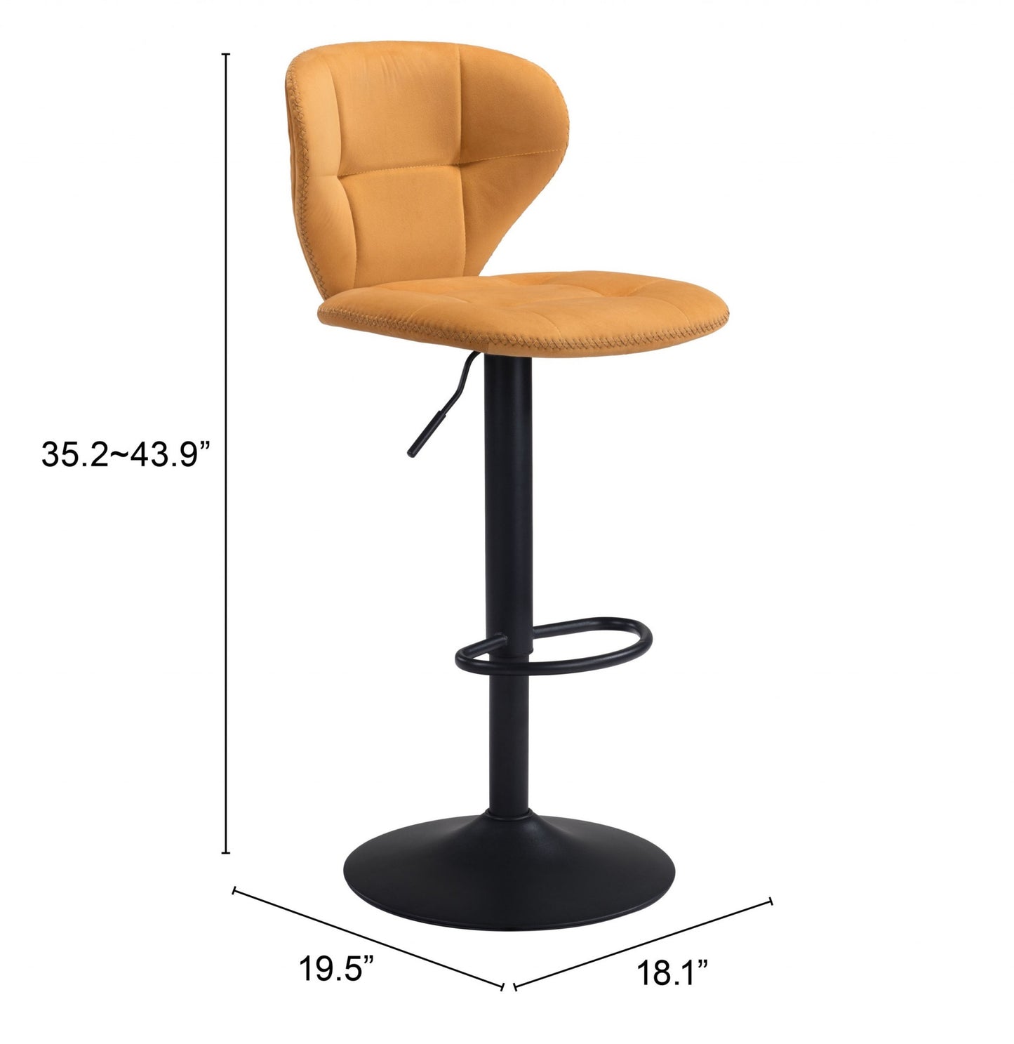 24" Yellow and Black Steel Swivel Low Back Counter Height Bar Chair with Footrest By Homeroots | Bar Stools | Modishstore - 9