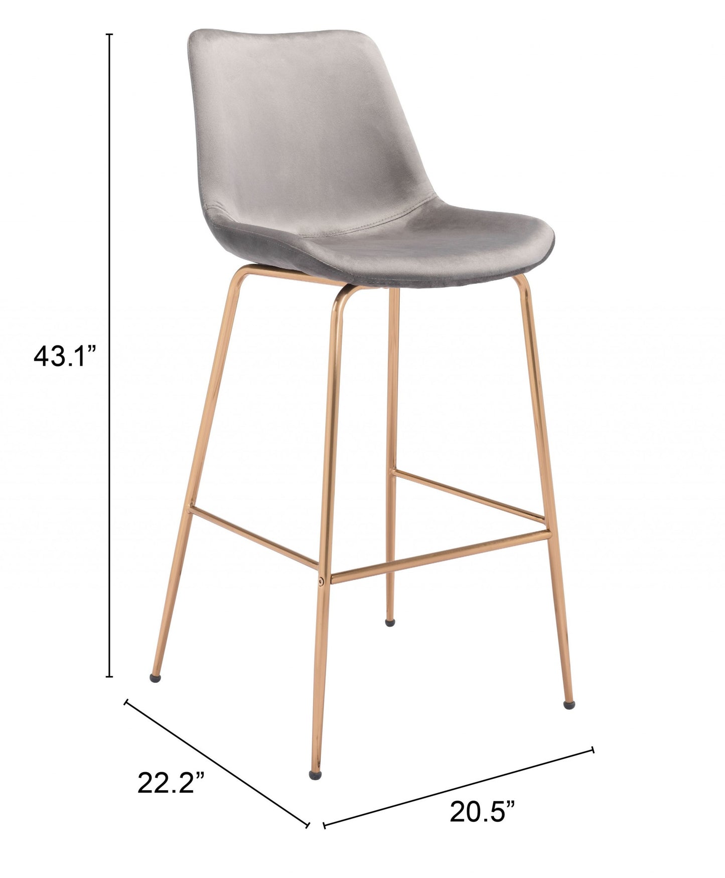 43" Gray Copper Steel Low Back Bar Height Chair With Footrest By Homeroots | Bar Stools | Modishstore - 9