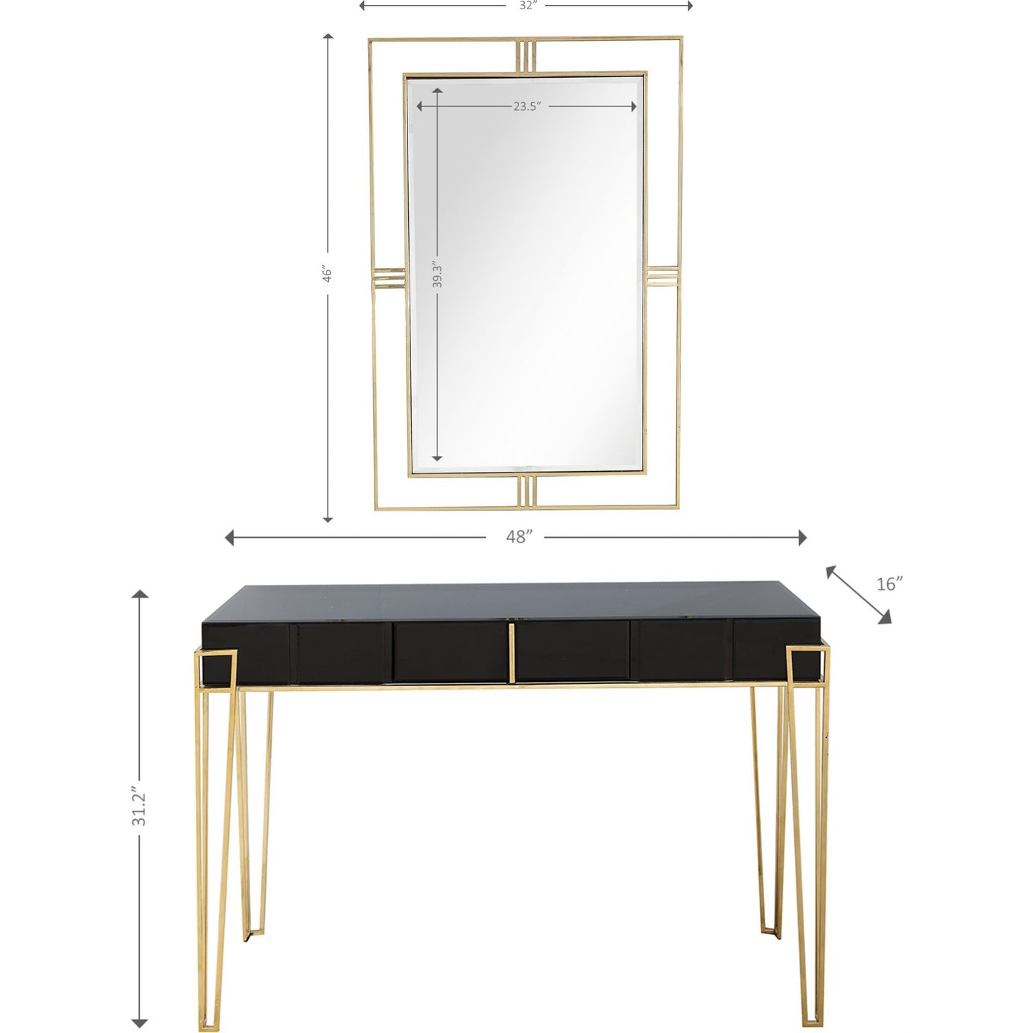 Modern Black and Gold Console Table and Mirror Set By Homeroots | Console Tables | Modishstore - 8