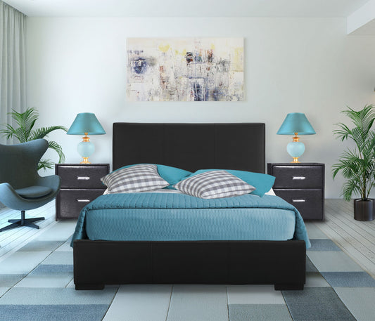 Black Upholstered Full Platform Bed By Homeroots | Beds | Modishstore - 4