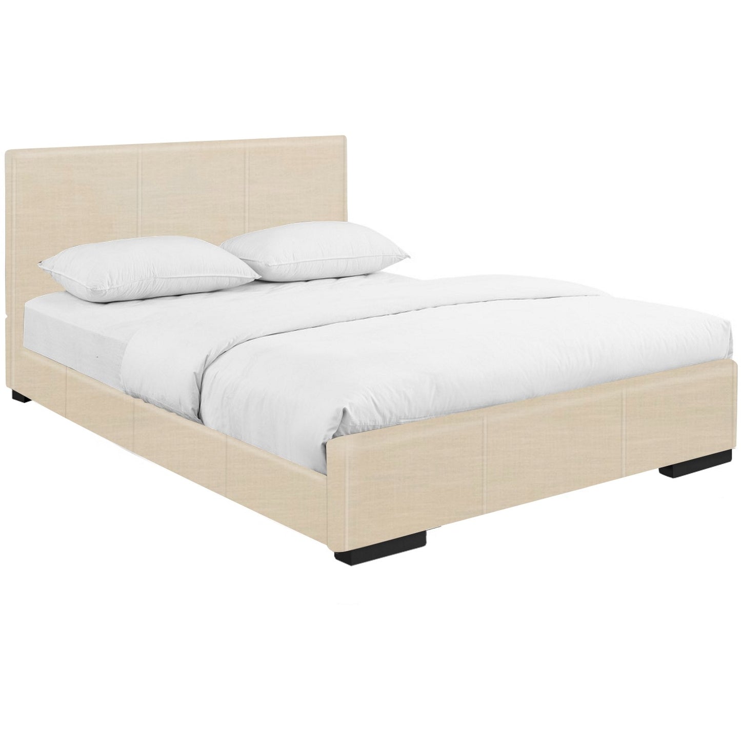 Beige Upholstered Full Platform Bed By Homeroots | Beds | Modishstore - 3