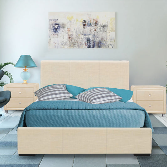 Beige Upholstered Full Platform Bed By Homeroots | Beds | Modishstore - 3