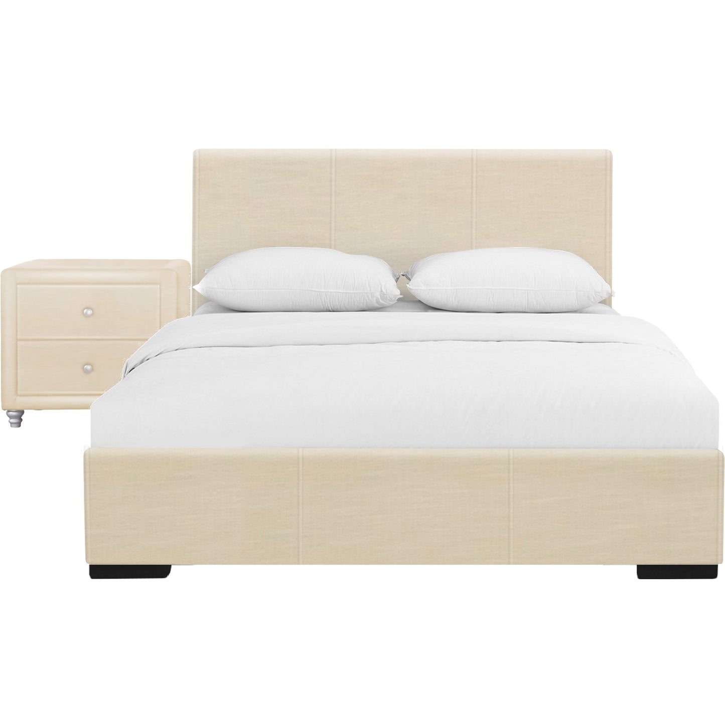 Beige Upholstered Full Platform Bed With Nightstand By Homeroots | Beds | Modishstore - 3