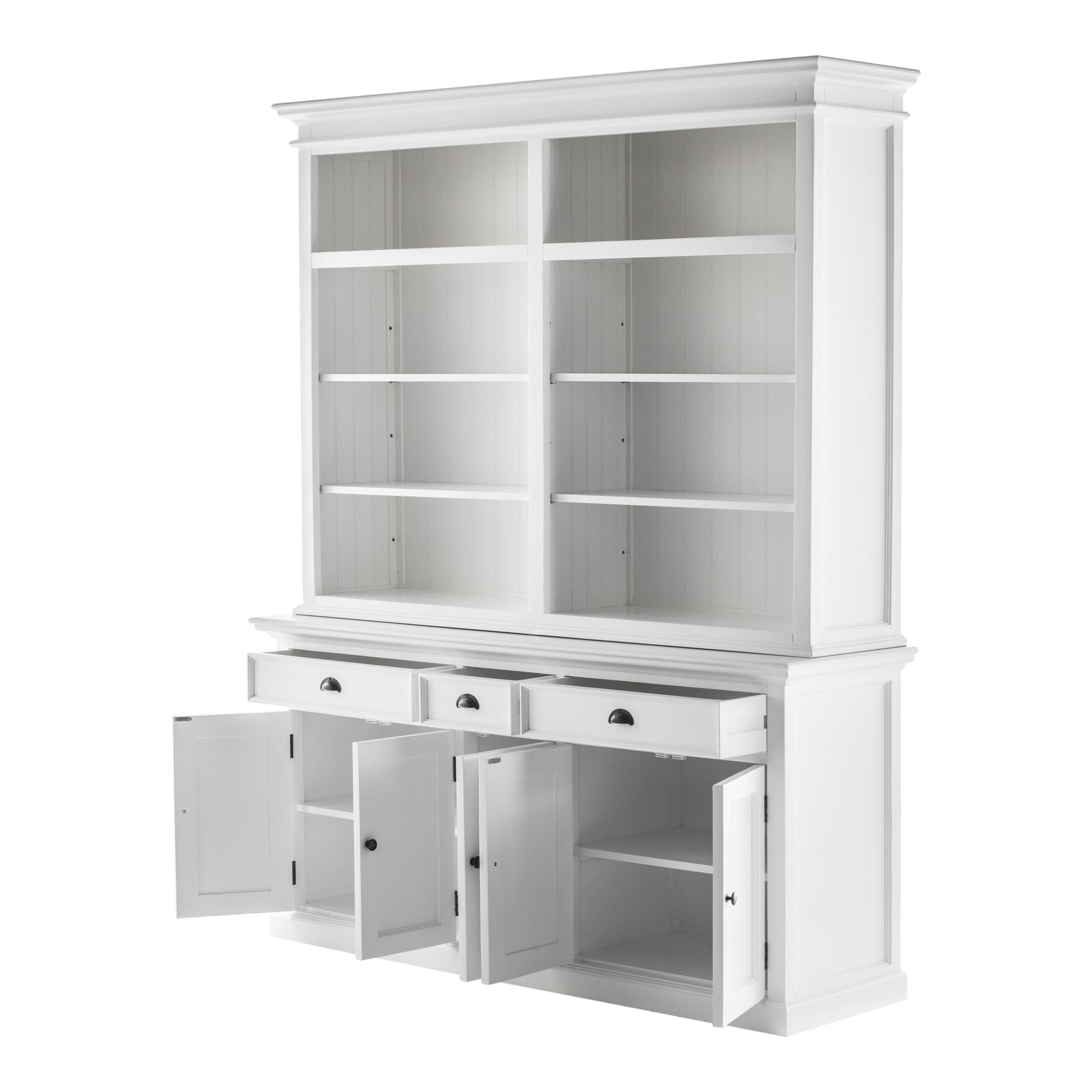 Classic White Hutch Bookcase with 5 Doors and 3 Drawers By Homeroots | Bookcases | Modishstore - 4