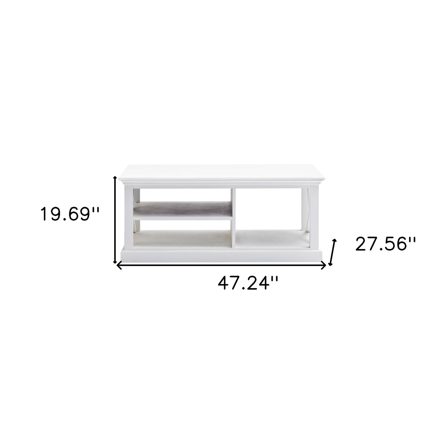 47" White Solid Wood Rectangular Coffee Table With Three Shelves By Homeroots | Coffee Tables | Modishstore - 8