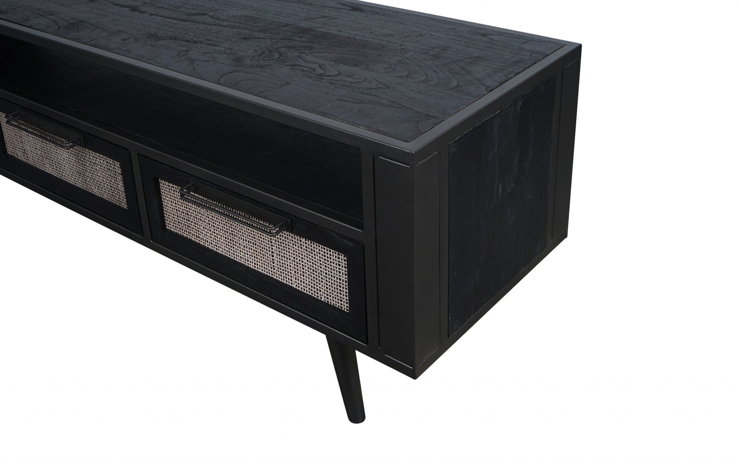 Rustic Black and Rattan TV Stand with Three Drawers By Homeroots | TV Stands | Modishstore - 8