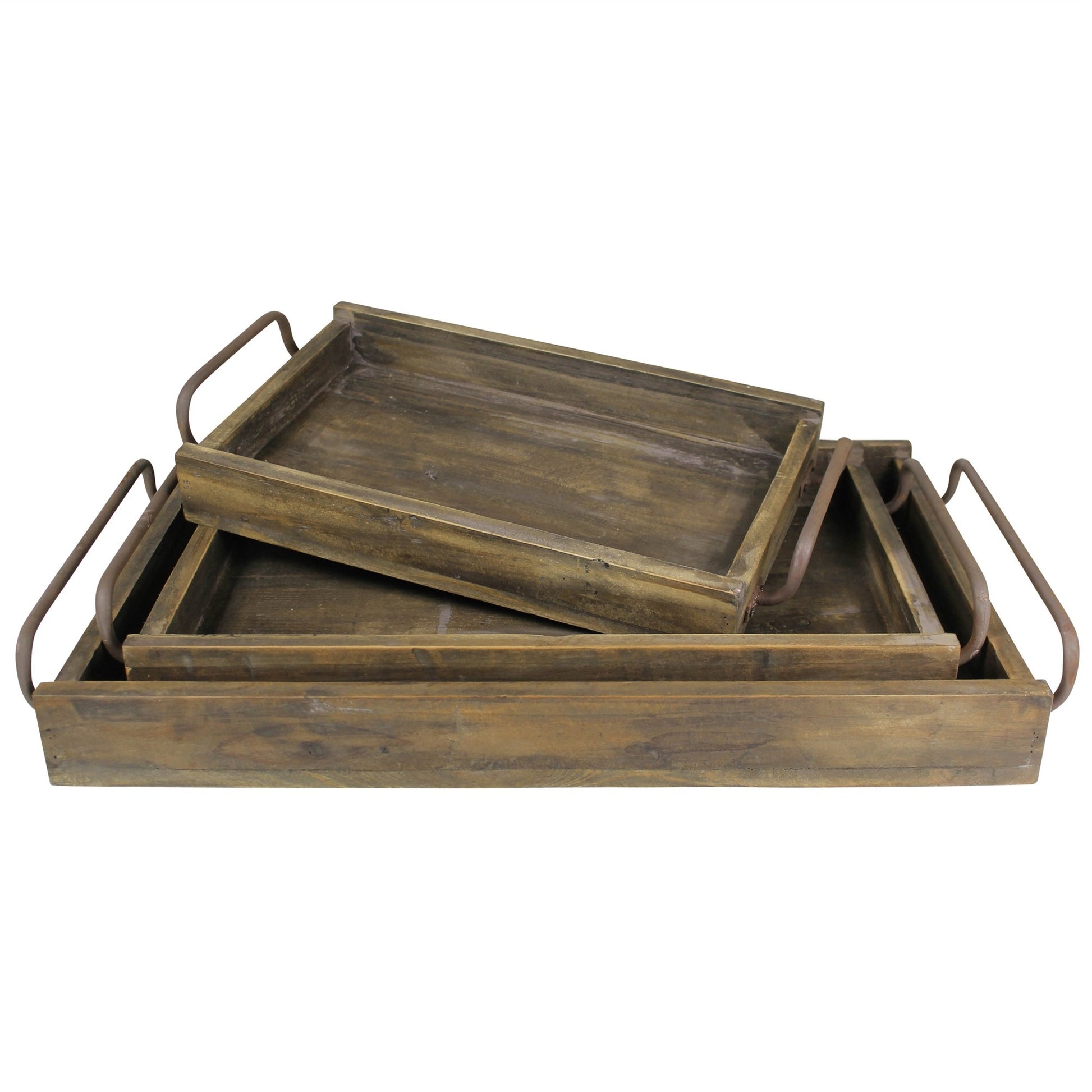 Set Of Three Wooden Trays By Homeroots | Trays | Modishstore - 2
