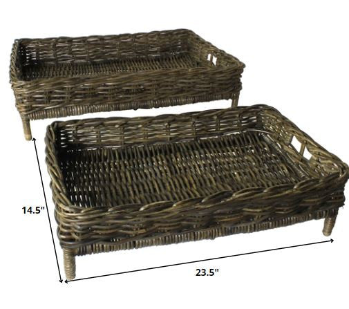 Set Of Two Brown Rattan Trays By Homeroots | Trays | Modishstore - 2