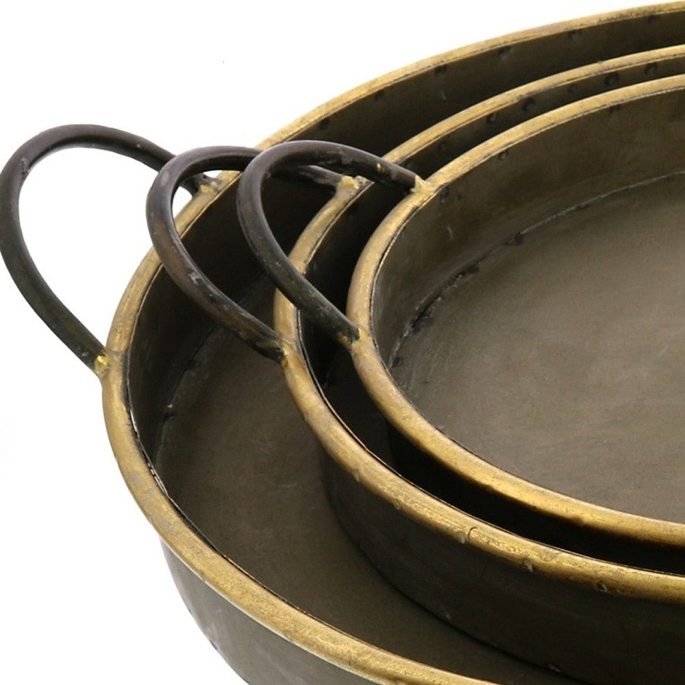 Set Of Three Gold Metal Round Trays By Homeroots | Trays | Modishstore - 4