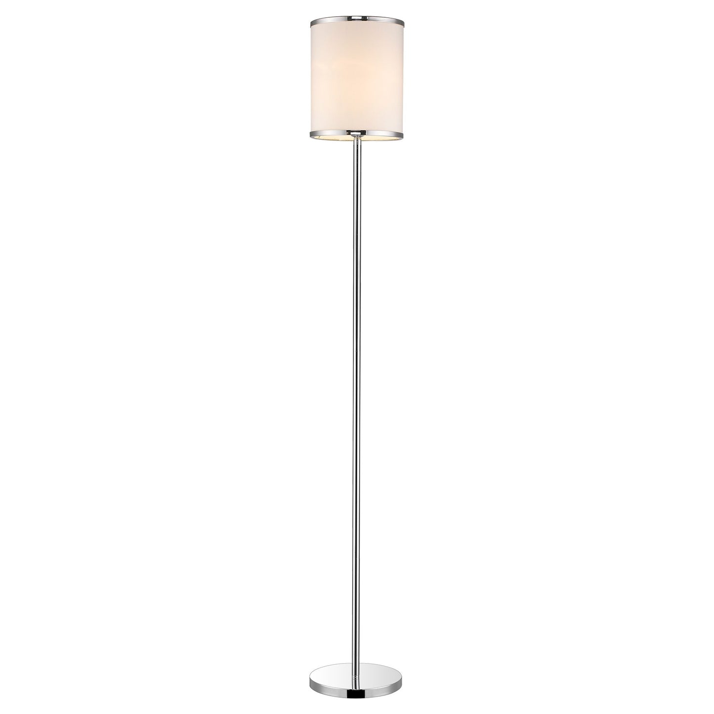 Lux II 1-Light Polished Chrome Floor Lamp With Metal Trimmed Off White Shantung Shade By Homeroots | Floor Lamps | Modishstore - 2