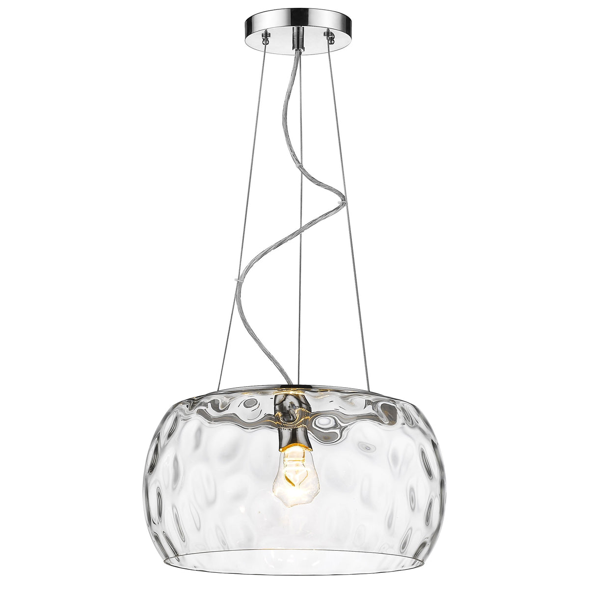 Mystere 1-Light Polished Chrome Pendant With Dimpled Glass Shade By Homeroots | Pendant Lamps | Modishstore - 2