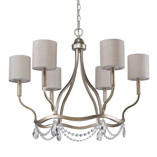 Margaret 6-Light Washed Gold Chandelier With Fabric Shades And Crystal Accents By Homeroots