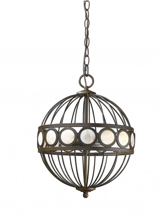 Aria 3-Light Oil-Rubbed Bronze Globe Pendant With Mother Of Pearl Accents By Homeroots