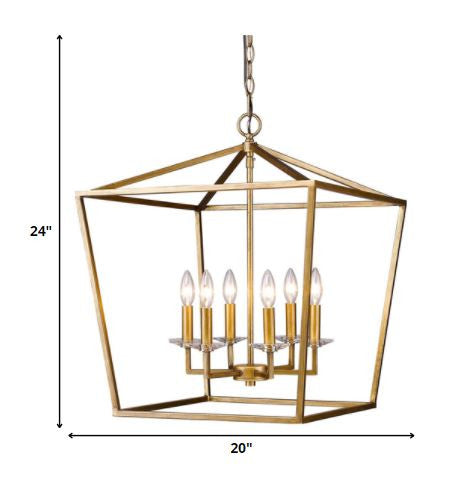 Kennedy 6-Light Antique Gold Foyer Pendant With Crystal Bobeches By Homeroots | Pendant Lamps | Modishstore - 5