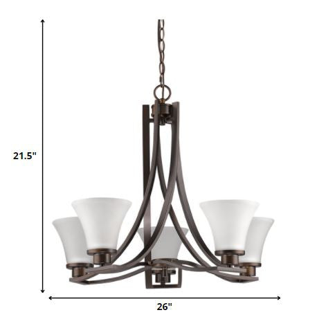 Mia 5-Light Oil-Rubbed Bronze Chandelier With Etched Glass Shades By Homeroots | Chandeliers | Modishstore - 5