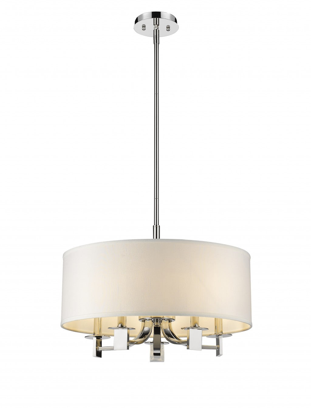 Andrea 5-Light Polished Nickel Drum Pendant With Ivory Hardback Shade By Homeroots | Pendant Lamps | Modishstore - 2