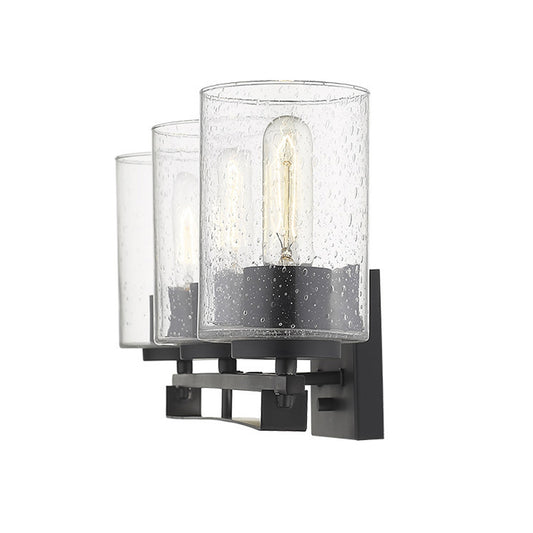 Black Metal and Textured Glass Three Light Wall Sconce By Homeroots | Sconces | Modishstore