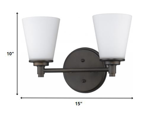 Two Light Bronze Wall Light with Frosted Glass Shade By Homeroots | Wall Lamps | Modishstore - 2