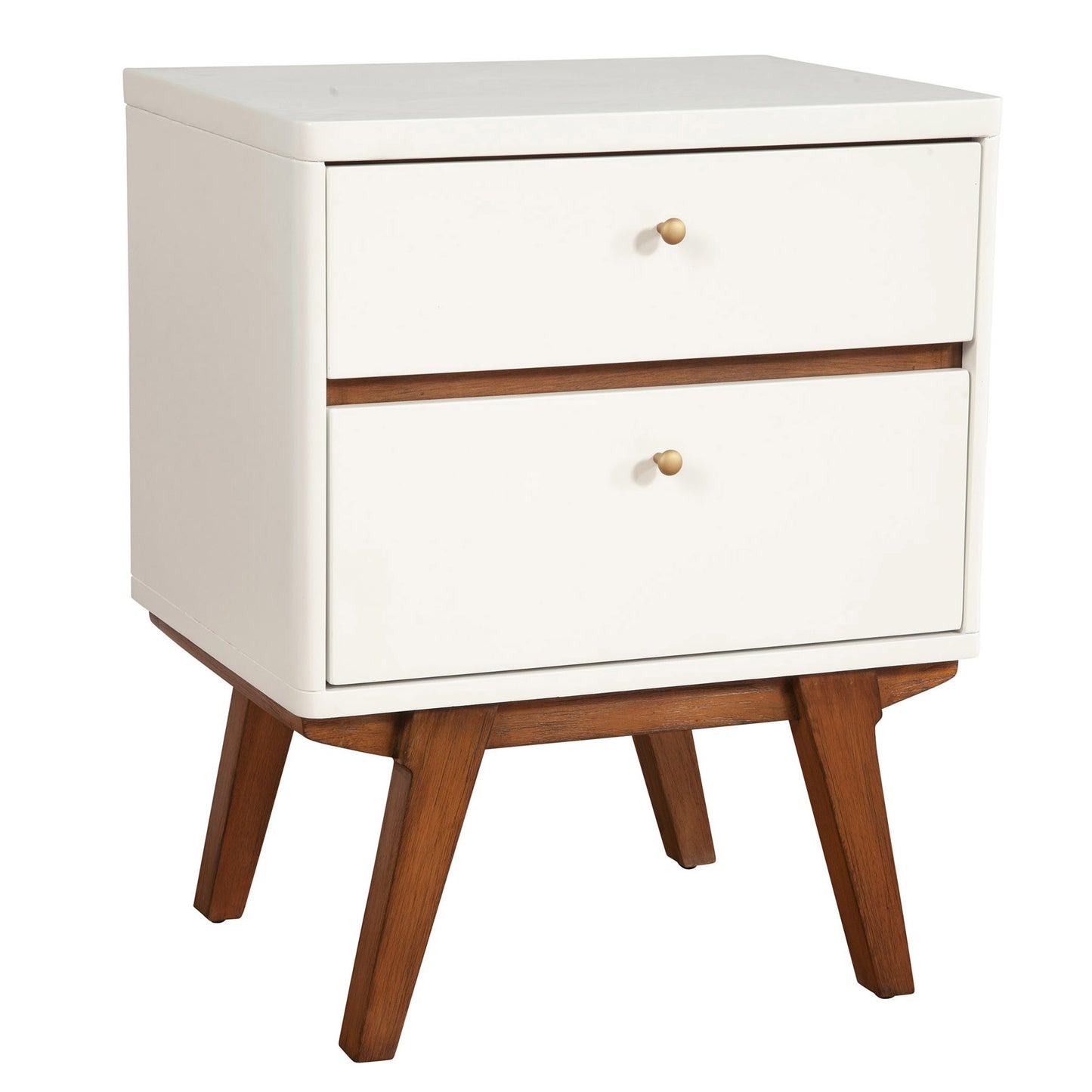 White And Brown Retro 2 Drawer Nightstand By Homeroots | Nightstands | Modishstore - 2