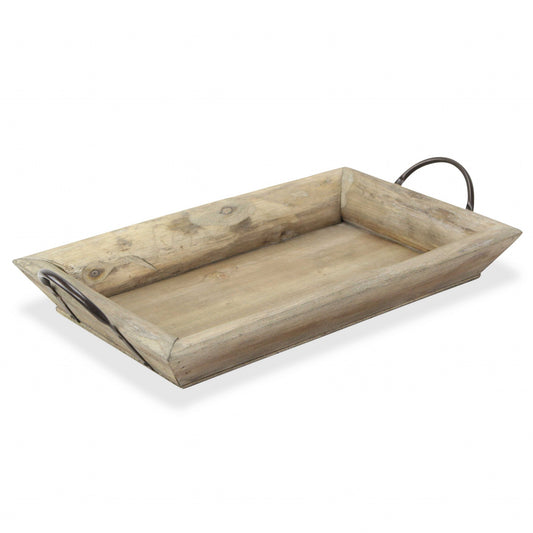 Deep Wooden Tray With Metal Handles By Homeroots | Trays | Modishstore