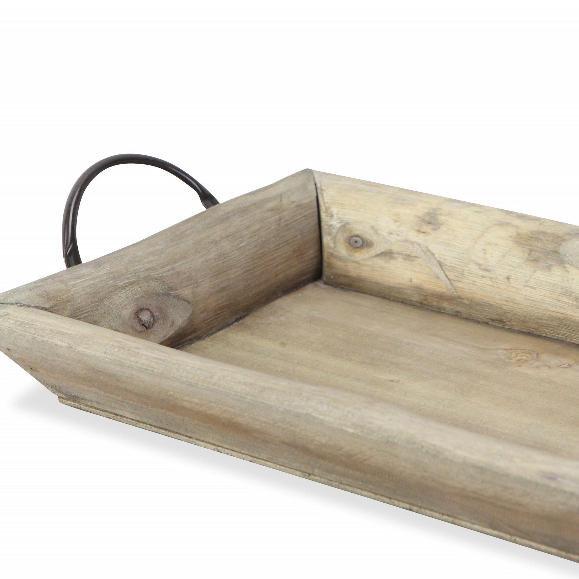Deep Wooden Tray With Metal Handles By Homeroots | Trays | Modishstore - 4